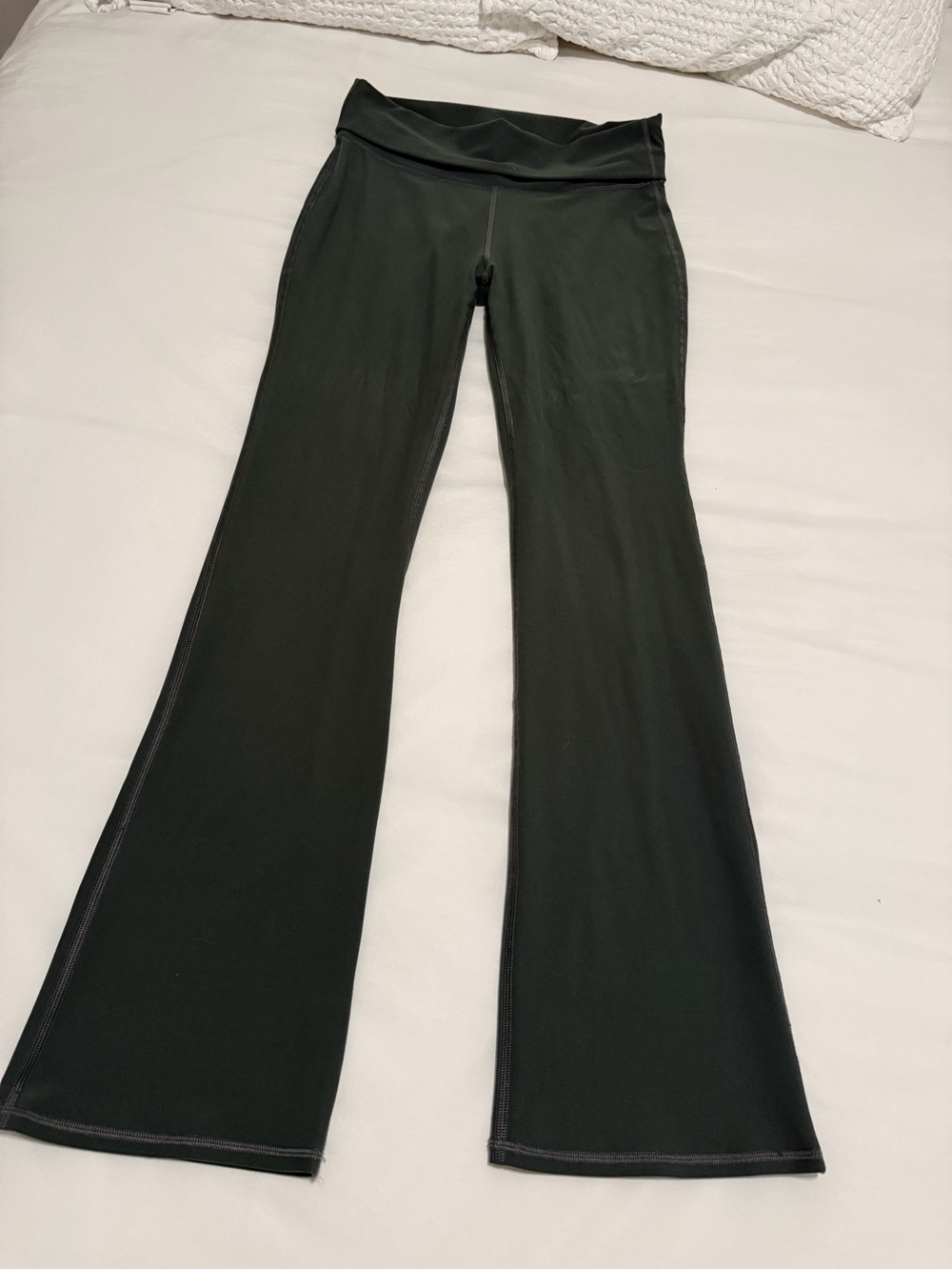 ALO Yoga Forest Green Flare Leggings with Fold-Over Waistband